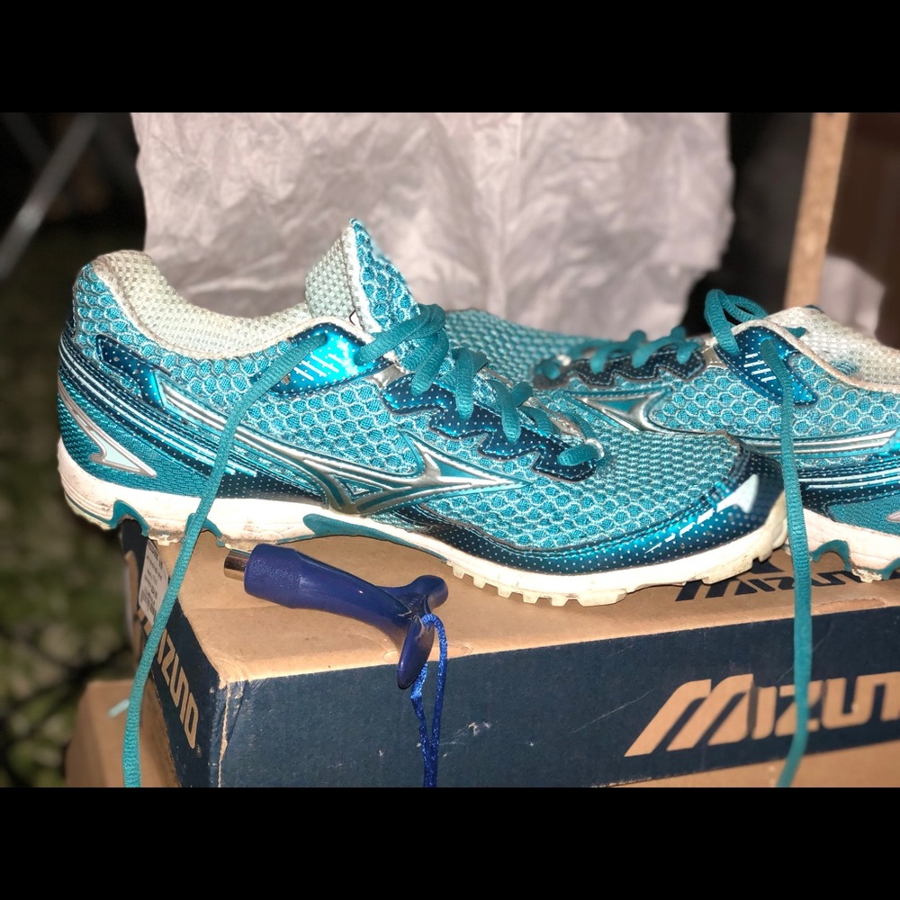 Blue track shoes